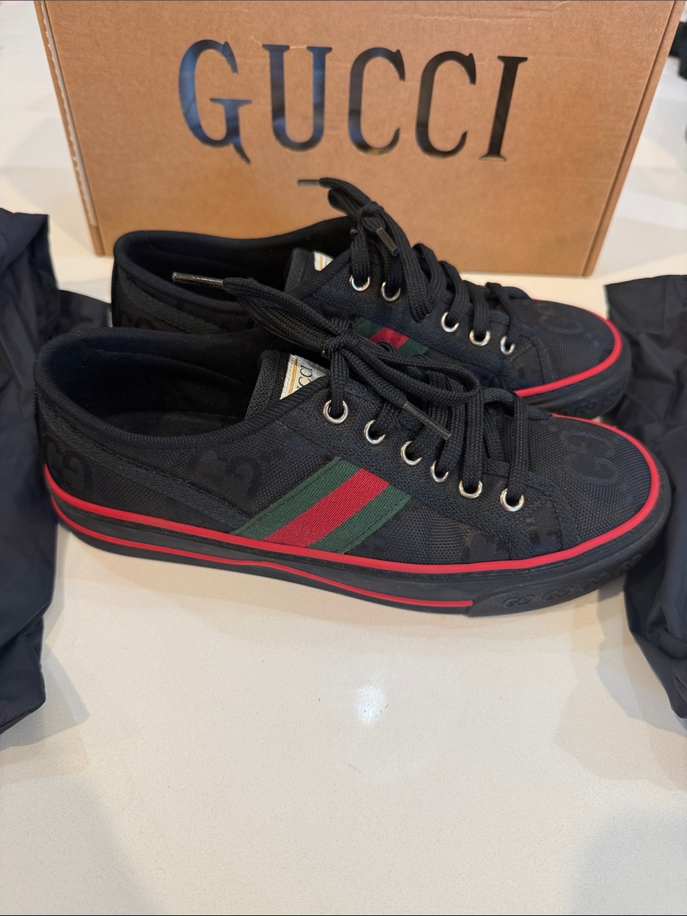 Gucci Tennis 1977 Off The Grid Sneakers Black Low Top Eco NYL | size 37+